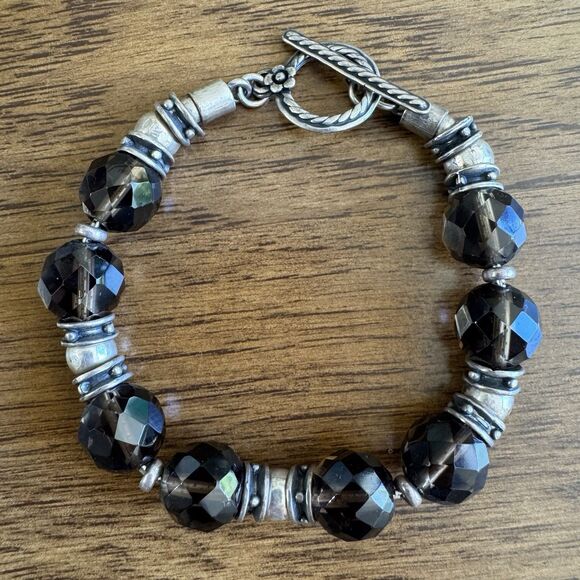 Vintage SILPADA Sterling Silver Faceted Smoky Quartz Bracelet Chunky Beaded RARE - Picture 2 of 16